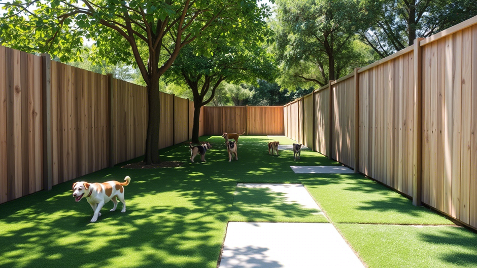 A happy dog lounging on premium artificial turf, showcasing lush green turf grass designed for durability and pet comfort. The best artificial turf in Texas provides a clean, safe, and low-maintenance outdoor space for dogs.